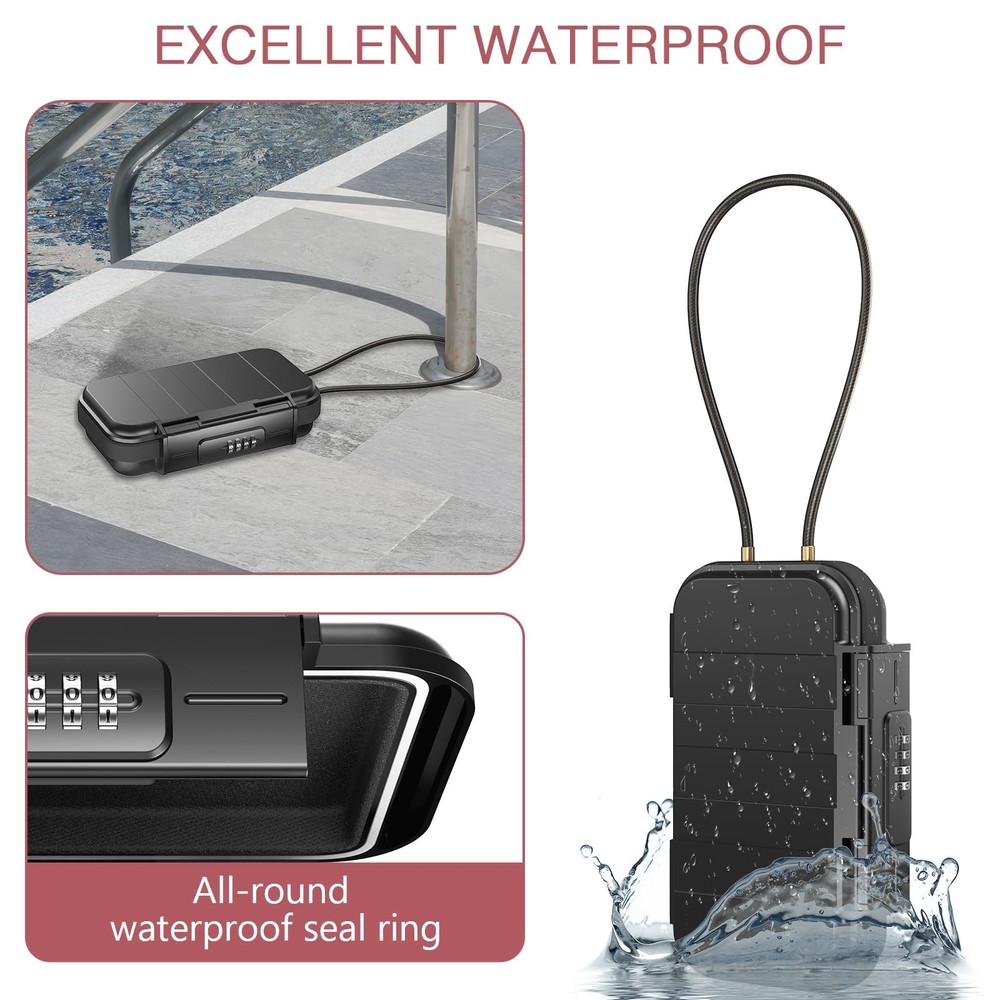 LOFICOPER Portable Safe Lock Box, 4 Digit Security Case, Beach Box Black