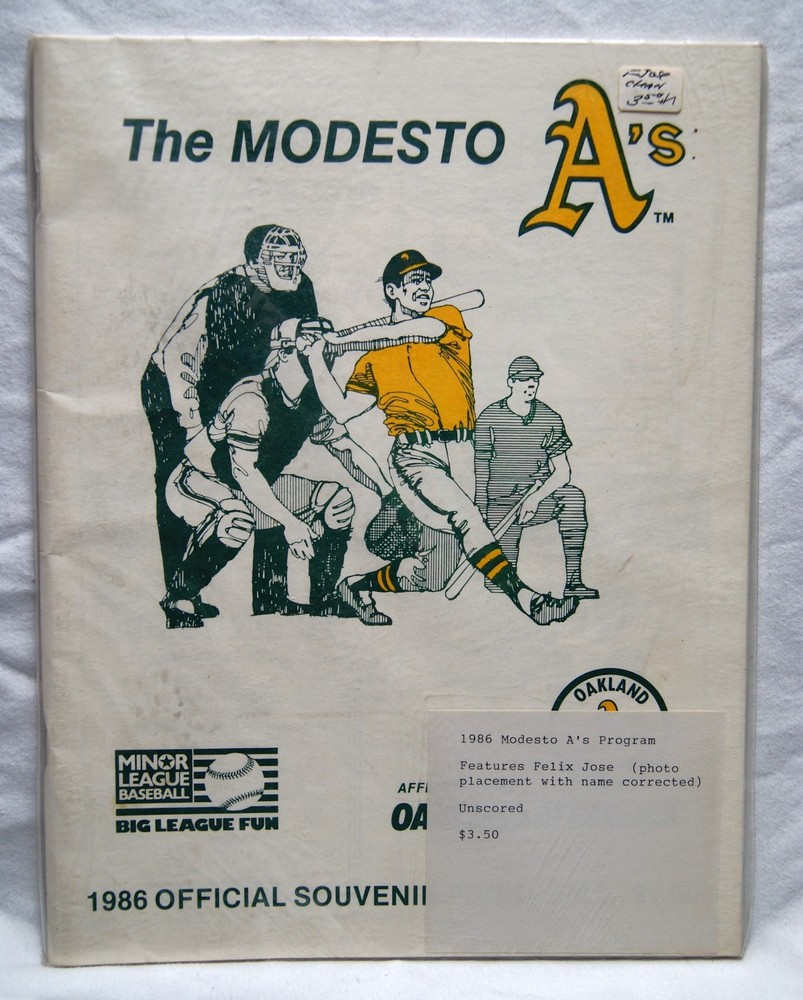 1986 modesto a's official souvenir program name error corrected unscored