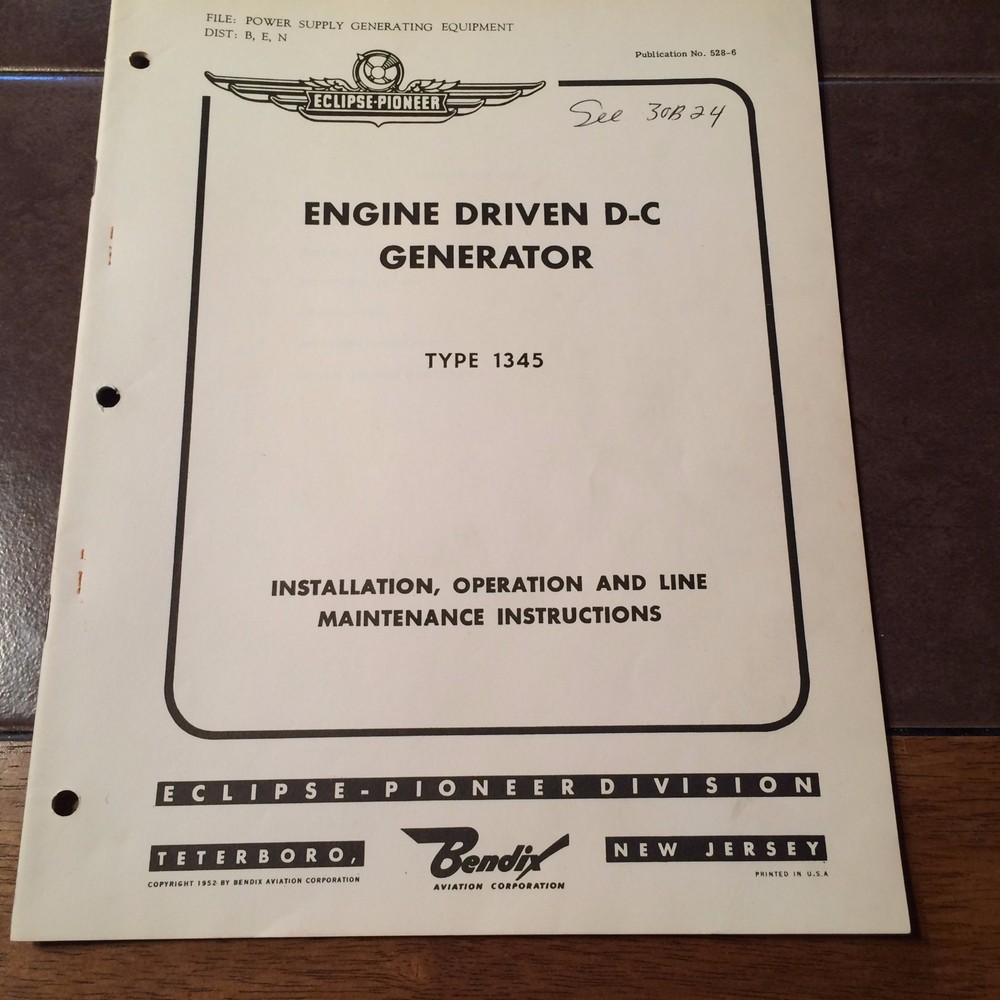 Eclipse-Pioneer DC Generator 1345 Install, Operating & Line Maintenance Manual