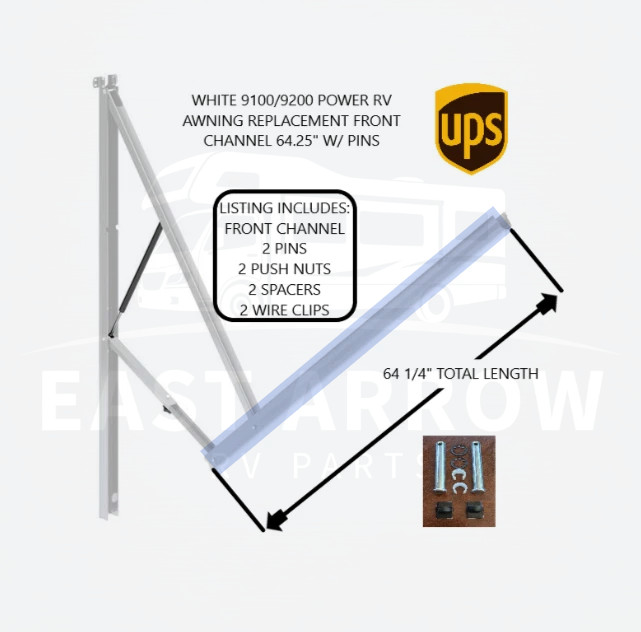 WHITE 9100/9200 POWER RV AWNING REPLACEMENT FRONT CHANNEL 64.25"  W/ PINS