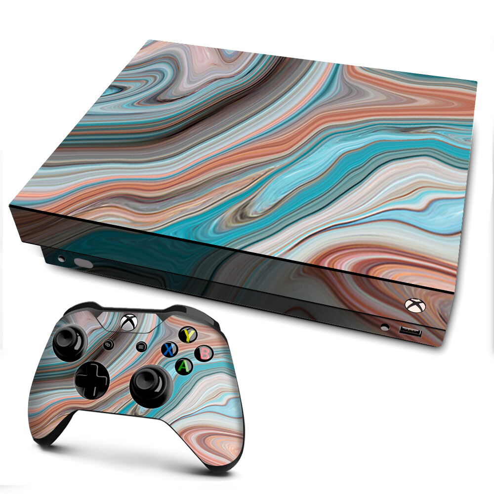 Xbox One X Console Skins Decal Wrap ONLY Teal Blue Brown Geode Stone Marble