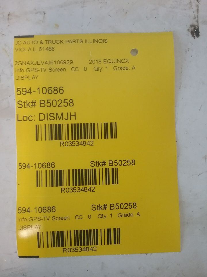2018 Chevy Equinox 8" Display Screen and Control Panel