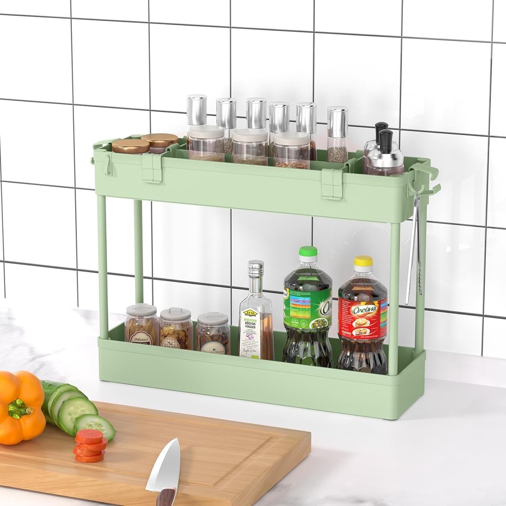 SPACELEAD Ultra-thin Four-tier Wheeled Practical Storage Rack, Green