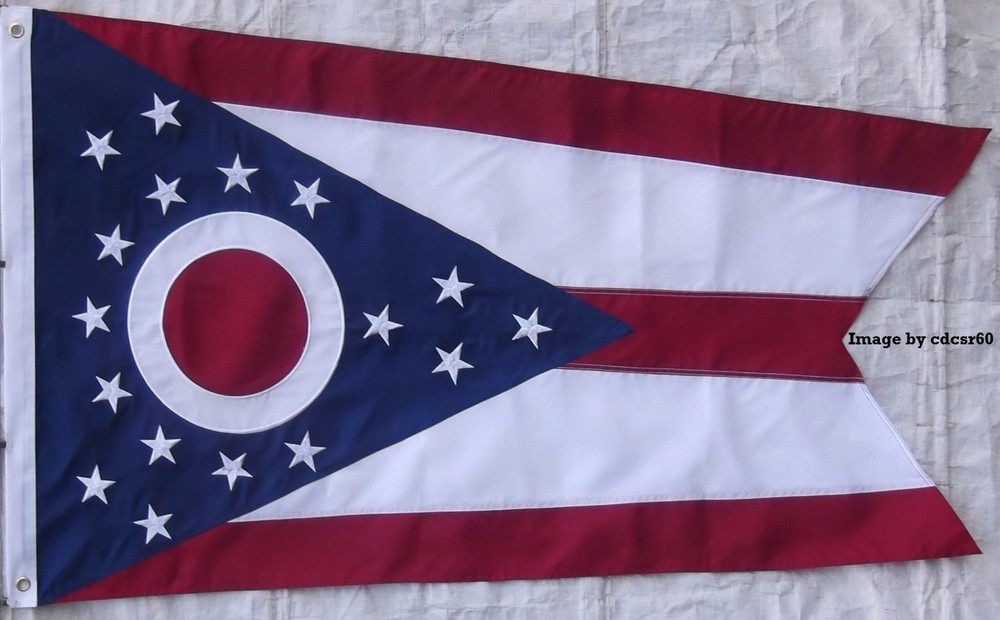 210D OHIO STATE FLAG - SEWN STRIPES & EMBROIDERED STARS - HEADER 2 GROMMETS