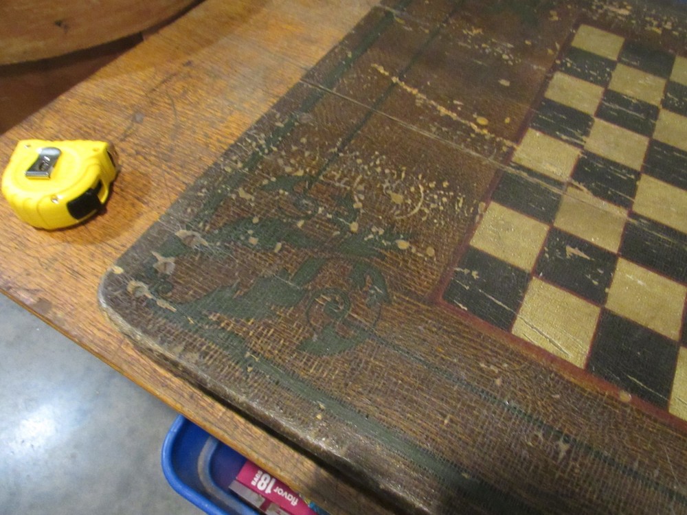 ANTIQUE ORIGINAL 1800's FOLDING CHESS CHECKERBOARD TABLE SOLID PLANK TOP
