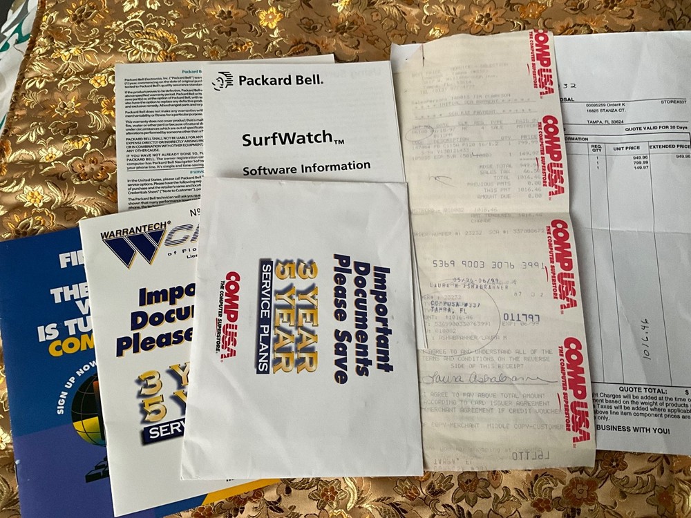 Vintage Packard Bell Software Bundle Windows 95 COA Manuals Boxed + Receipt