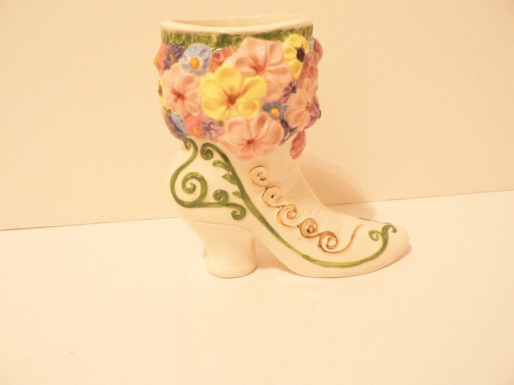 Pottery Boot Vase Hand Painted (S0