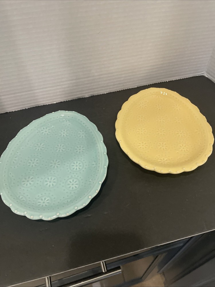 Ceramic Easter Egg Shaped Plates- Yellow And Light Blue