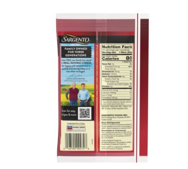 Sargento Sliced Extra Sharp Natural Cheddar Cheese, 10 count, 7 oz 2 Pack