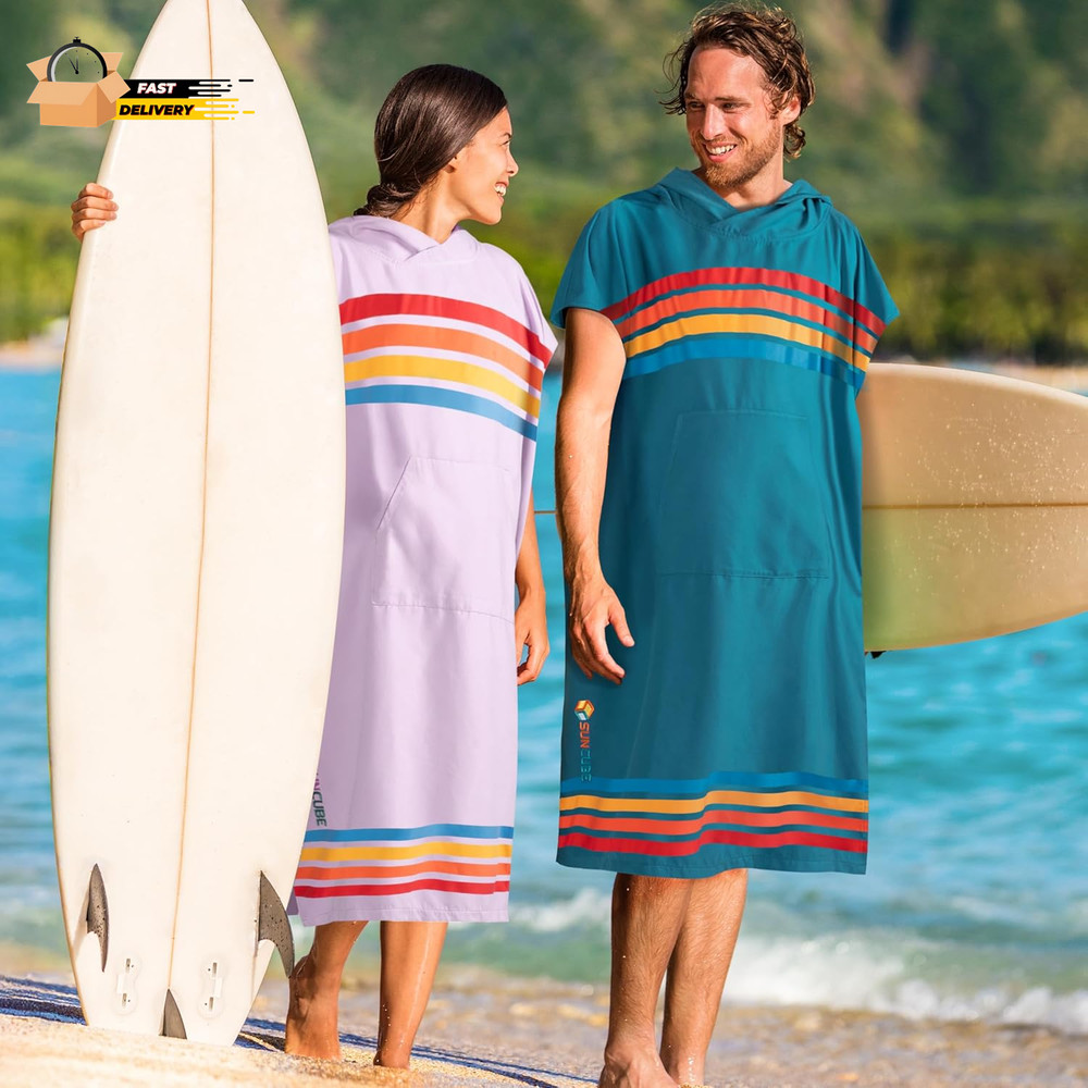 Surf Poncho Changing Robe with Hood, Quick Dry Microfiber Wetsuit Chan