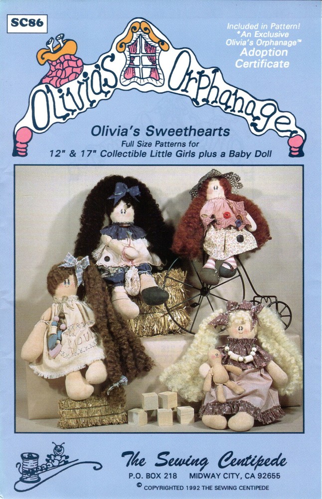 "Olivia's Sweetherts" ©1992 The Sewing Centipede Dollmaking Craft Pattern # SC86