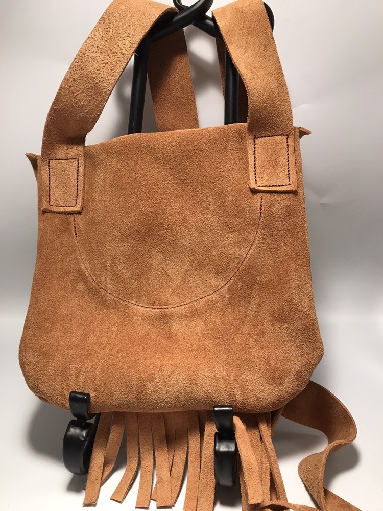 Muzzleloading black powder Fringe Engraved Bag Handcrafted Brown Suede Leather