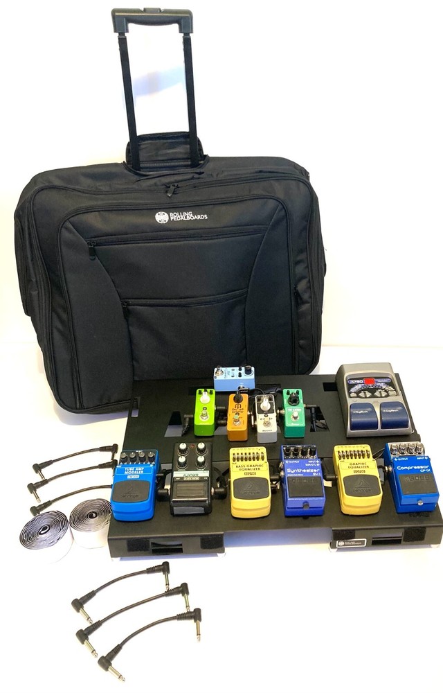 Guitar pedal Board aluminum 22" Rolling Case Pedalboard: Bundle Cables hook loop