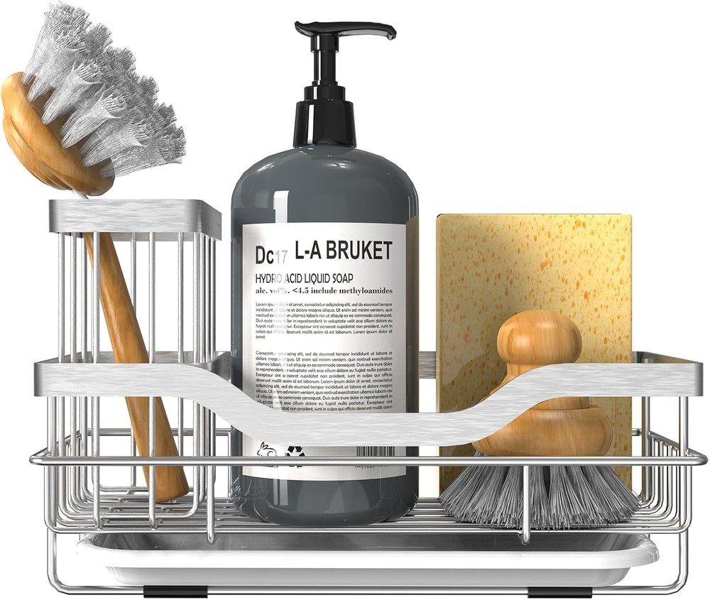 Rustproof Kitchen Sink Organizer and Sponge Caddy with Detachable Brush HolderSF