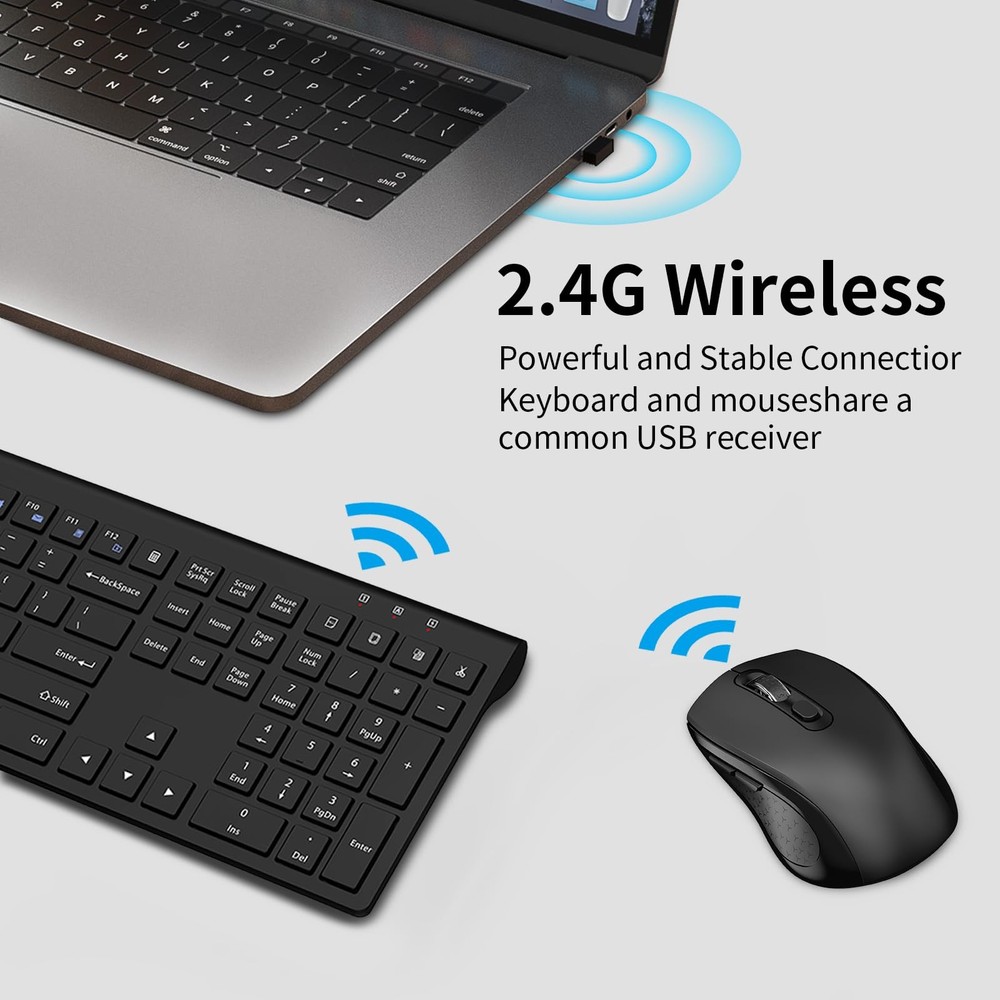 Wireless Keyboard And Mouse Set Slim Calculator Button Silent DPI Black