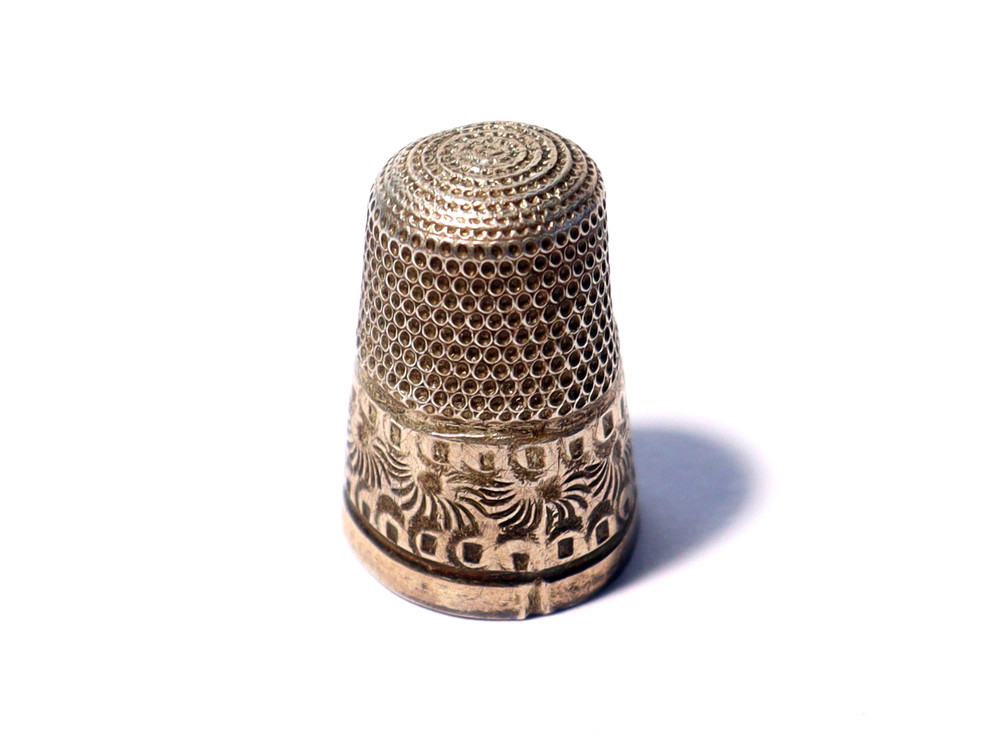 19thC THIMBLE Sterling Silver Half Floral Engraved & Punched #TH8