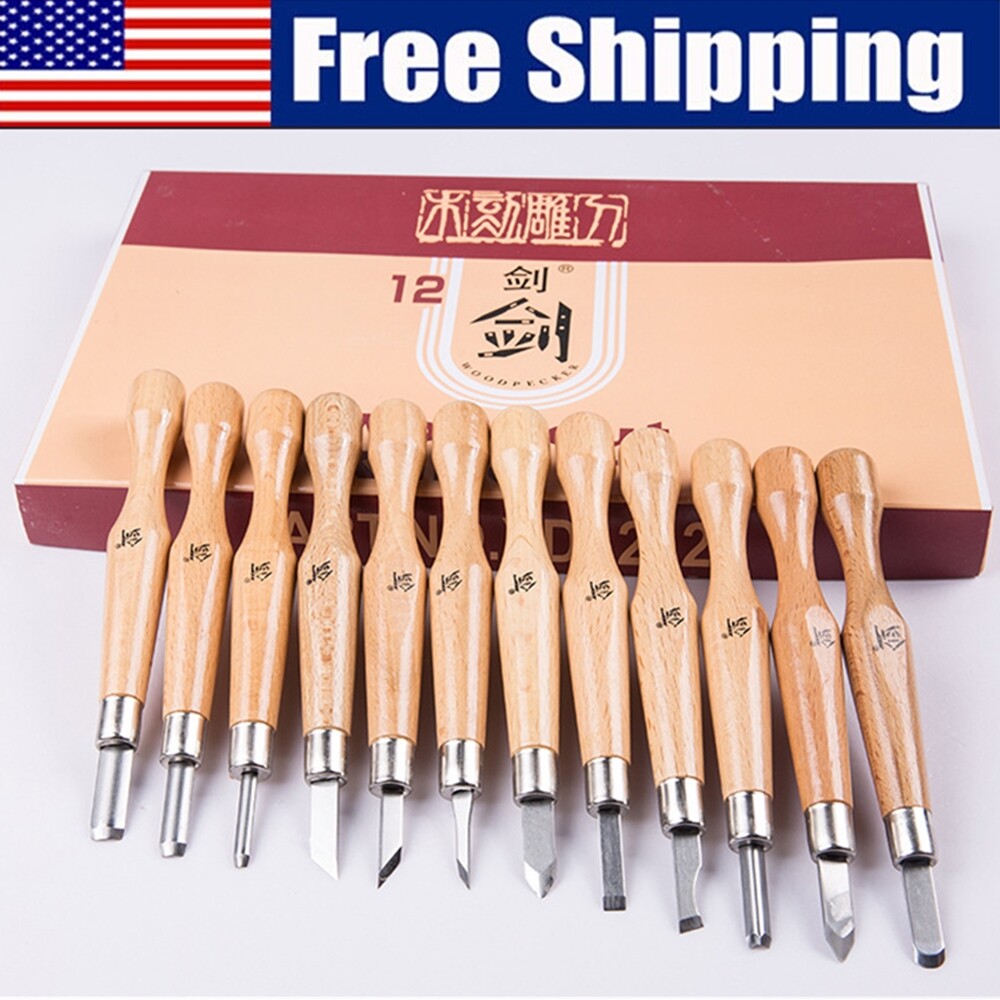 12Pcs Wood Carving Hand Chisel Tool Set Professional Woodworking Gouges Steel