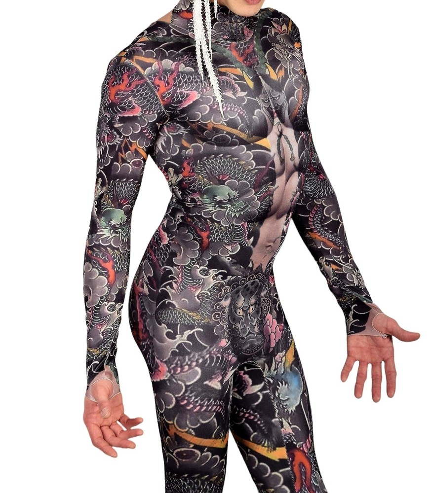 Tatoo Bodysuit With 3D Effect Devilish Singlet Fit Small To Medium