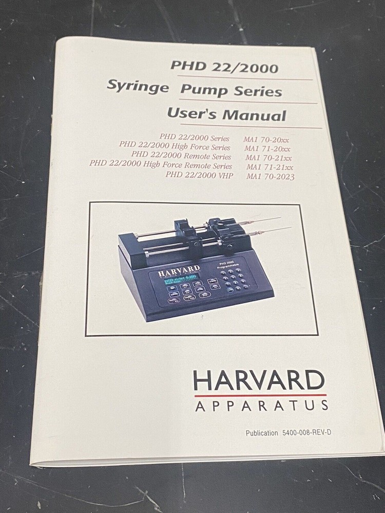Havard apparatus syringe pump phd22/2000 - Instruction Book / User Guide