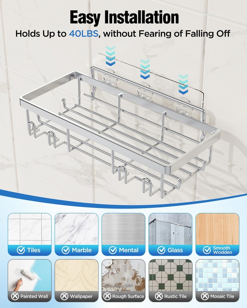 Shower Caddy 7 Pack, Adhesive Bathroom Shower Organizer for Bathroom Storage,...
