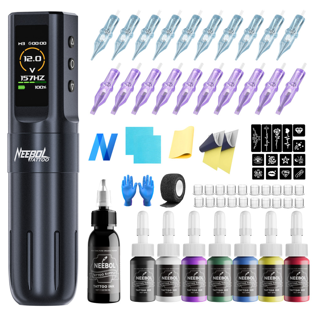 Tattoo Pen Machine Kit Coreless Motor Wireless Power Supply 1600mAh Dot mode