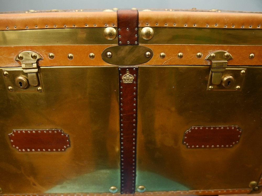 Large Steamer Trunk Box Copper Luggage Case Table
