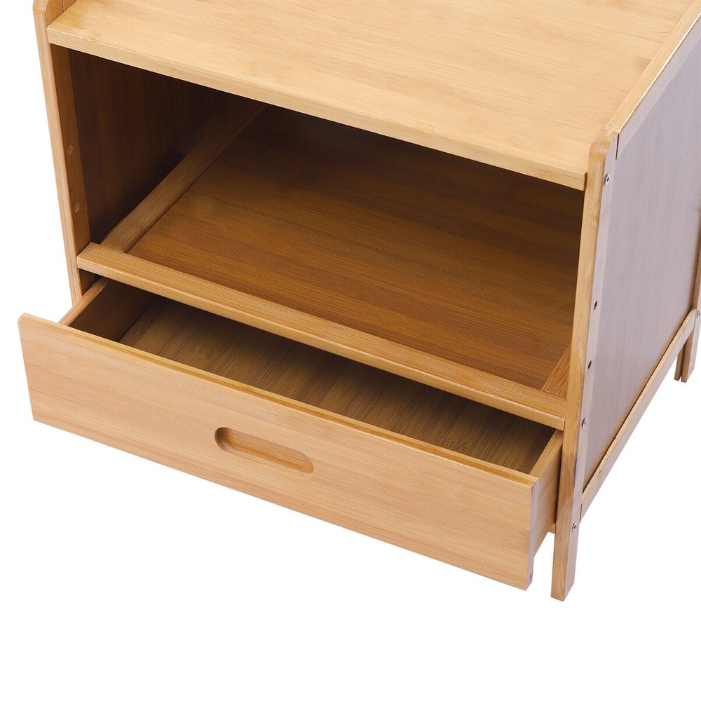 Bedroom Storage Organizer Side Table Bamboo Bedside Nightstand End Table+Drawer