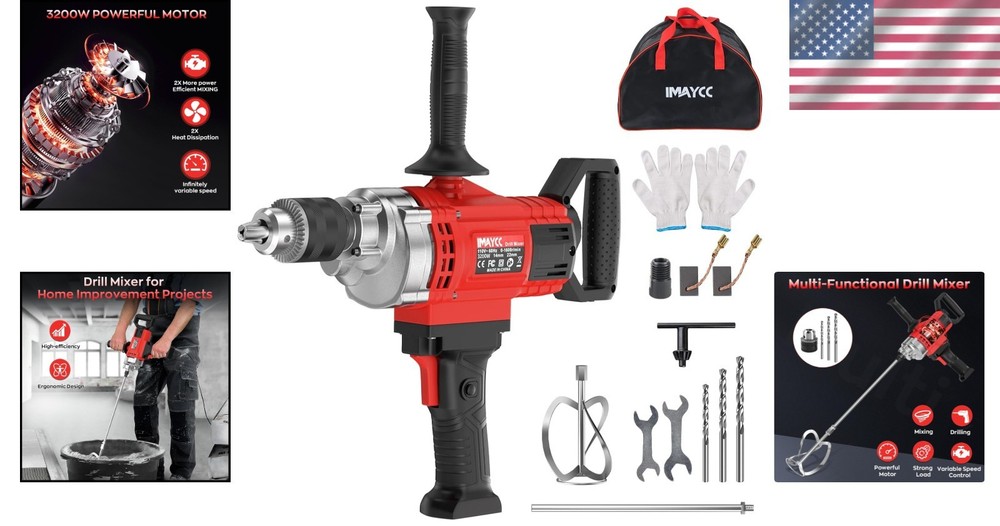 Heavy-Duty 3200W Drill Mixer - Ergonomic Design with Interchangeable Bits