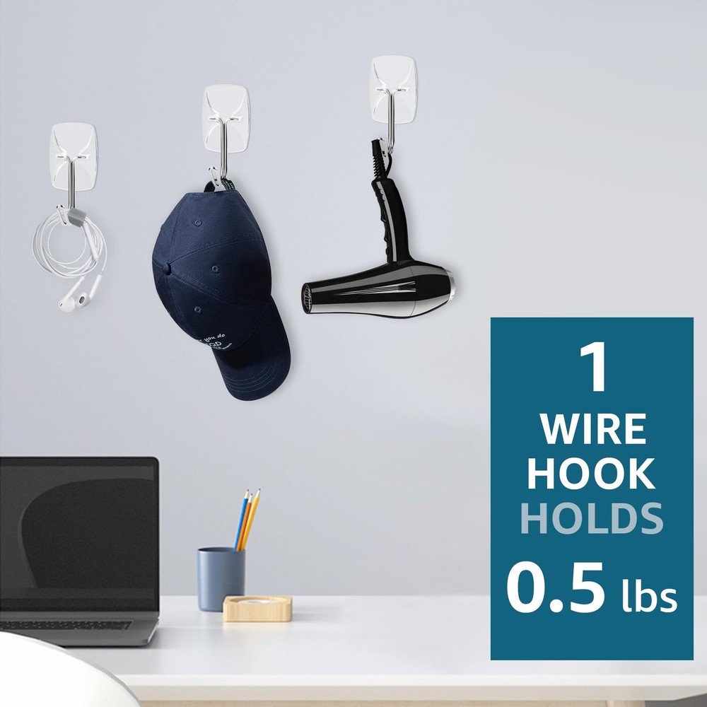 36 Small Hooks with 40 Removable Strips, Clear Wire Hanger Toggle Hooks, Adhe...