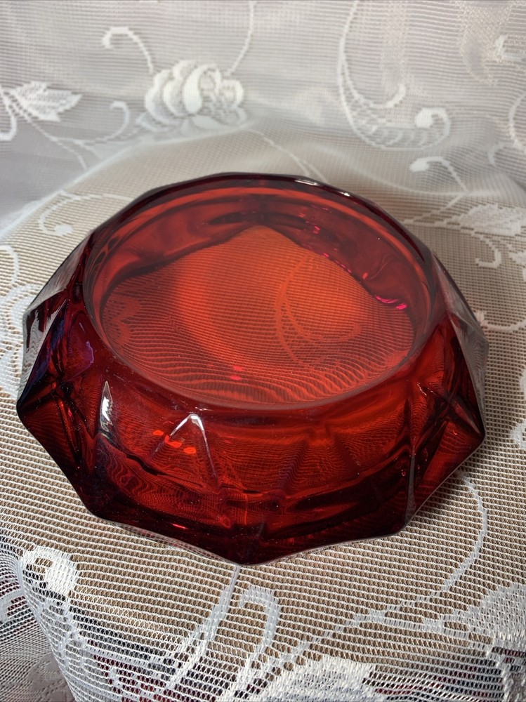 Vintage Cigar Ashtray MCM Ruby Red Glassware.
