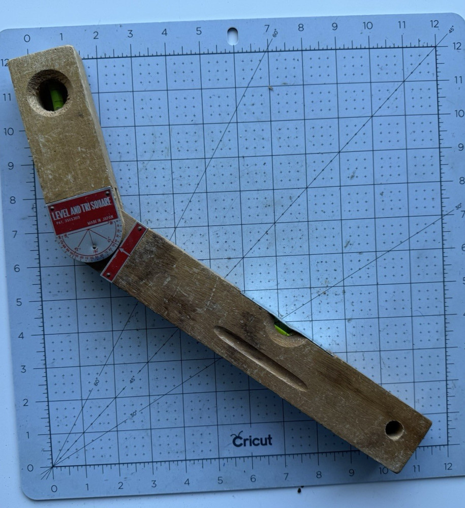 Vintage Japanese Double Level & Tri Square Wooden Tool Adjustable Angle Square
