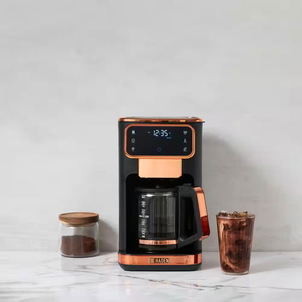 Haden Dual Brew 12 Cup Hot & Ice Programmable Digital Coffee Maker, Black/Copper