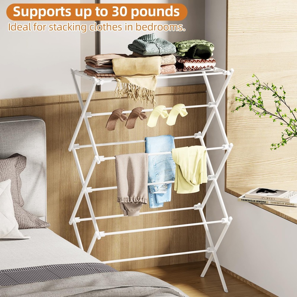 Drying Rack Clothing, 3-Tier Clothes Drying Rack Foldable, Antirust Laundry D...