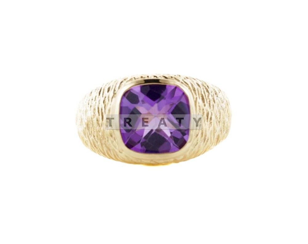 Amethyst Cushion Cut With 14K Solid Gold Ring For Men's #B770