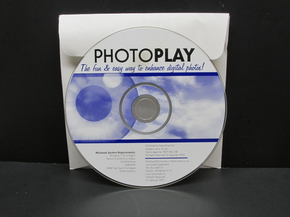 PhotoPlay, PC, CD-ROM, Windows 95, Greensheet, 2000, Never Used, Np Box