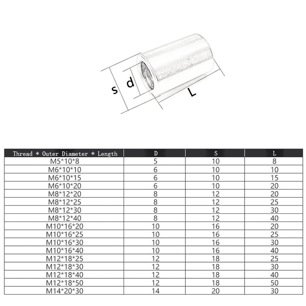 M2-M20 304 Stainless Steel Round Coupling Connector Nuts Threaded Insert Joint