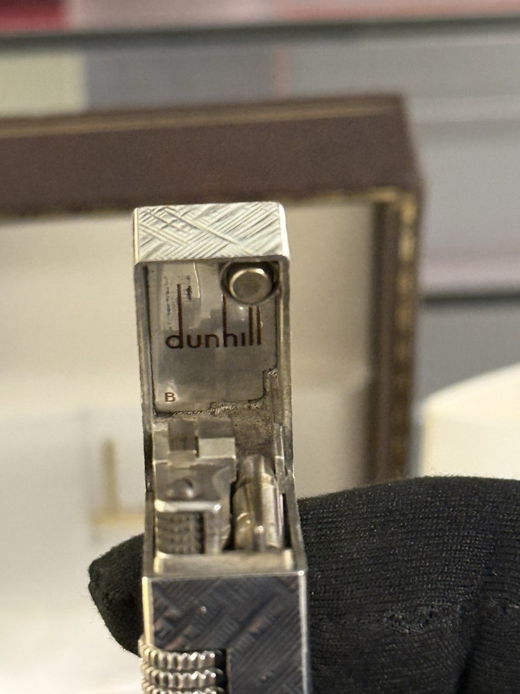 Vintage Dunhill Rollagas Silver Plated Lighter Textured Pattern Boxed