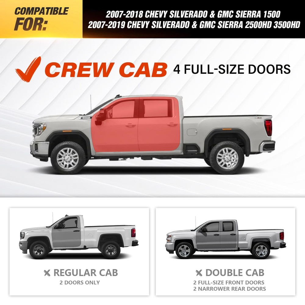 Three Raised Steps Crew Cab Running Boards Compatible for 2007-2018 Chevy