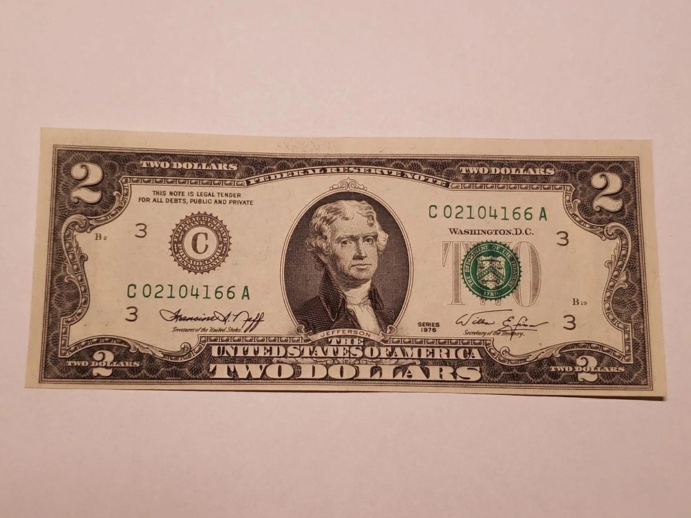 Miscut Misaligned 1976 $2 Bill Crisp