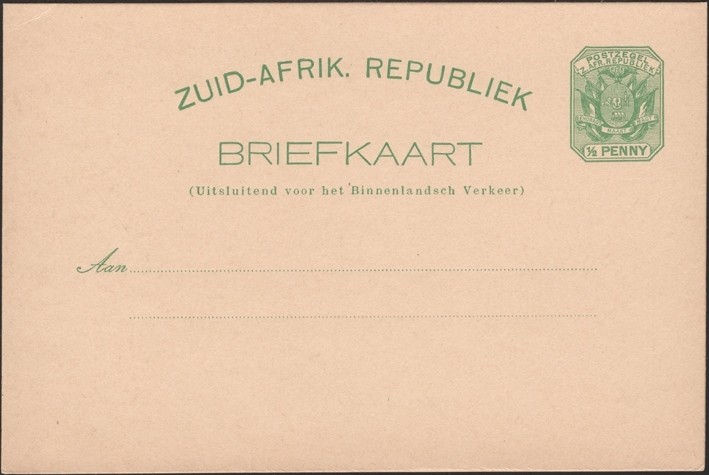 TRANSVAAL, 1896. Post Card H&G 3, Mint