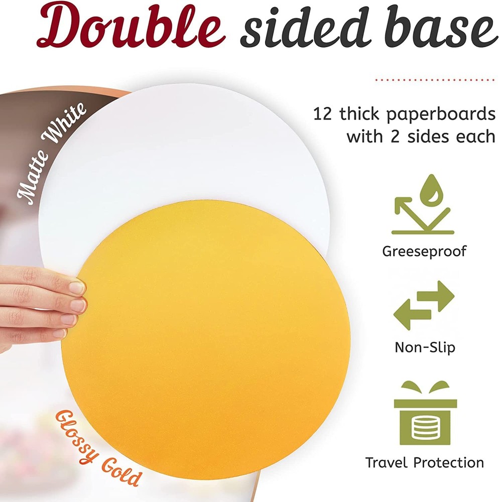 24 PCS 10 Inch Cake Bakery Boxes Window 12 Boards White/Gold FrontLoading