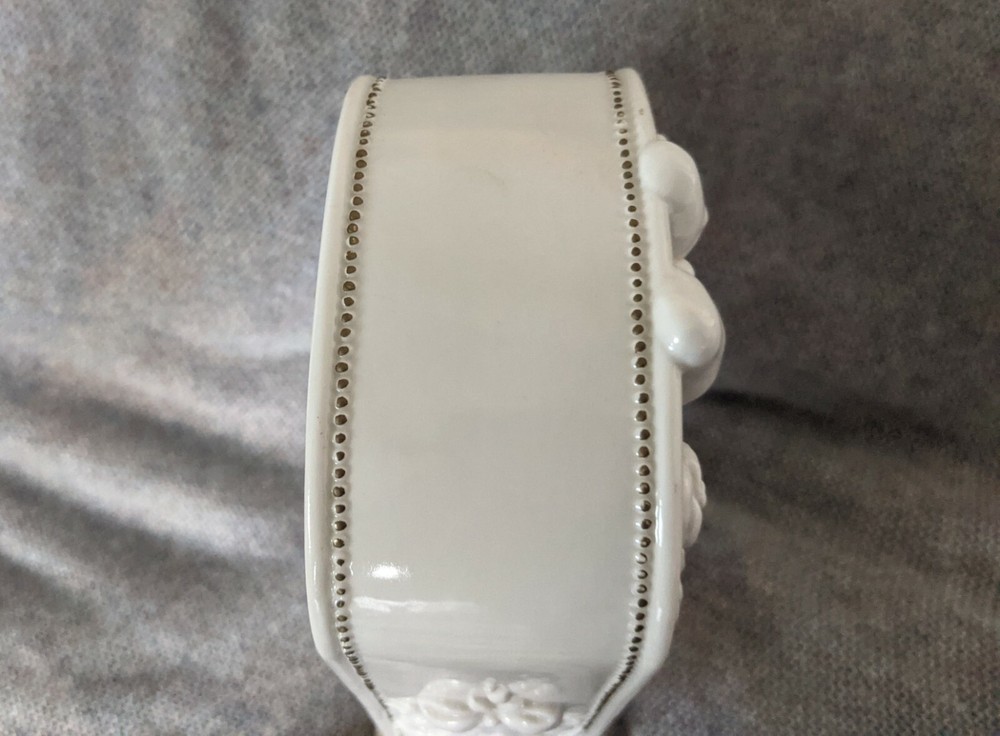 Precious Moments White Ceramic Mantle Clock Raised Flowers 7"