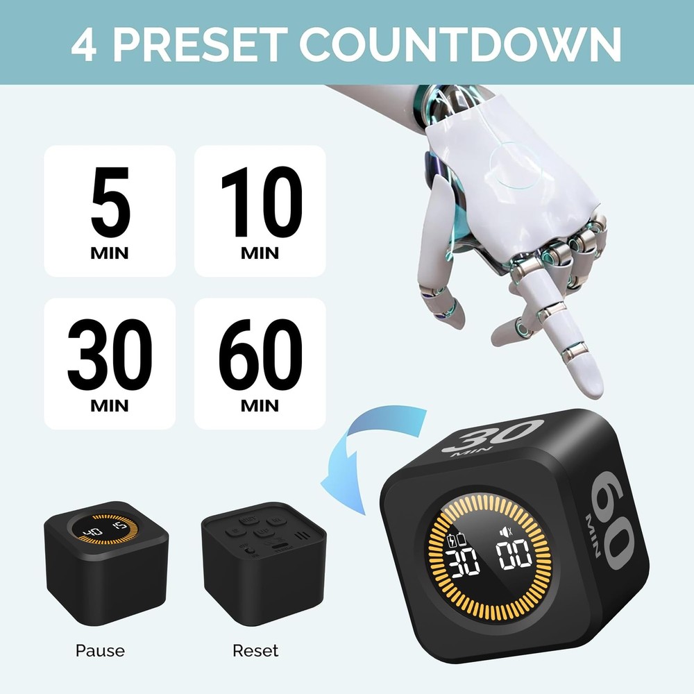 Pomodoro Timer – Visual Cube with 5/10/30/60 Min Presets, Countdown Ring & Co...