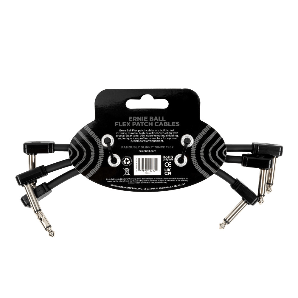 Ernie Ball Flex Patch Cable 6in - Black - 3 Pack