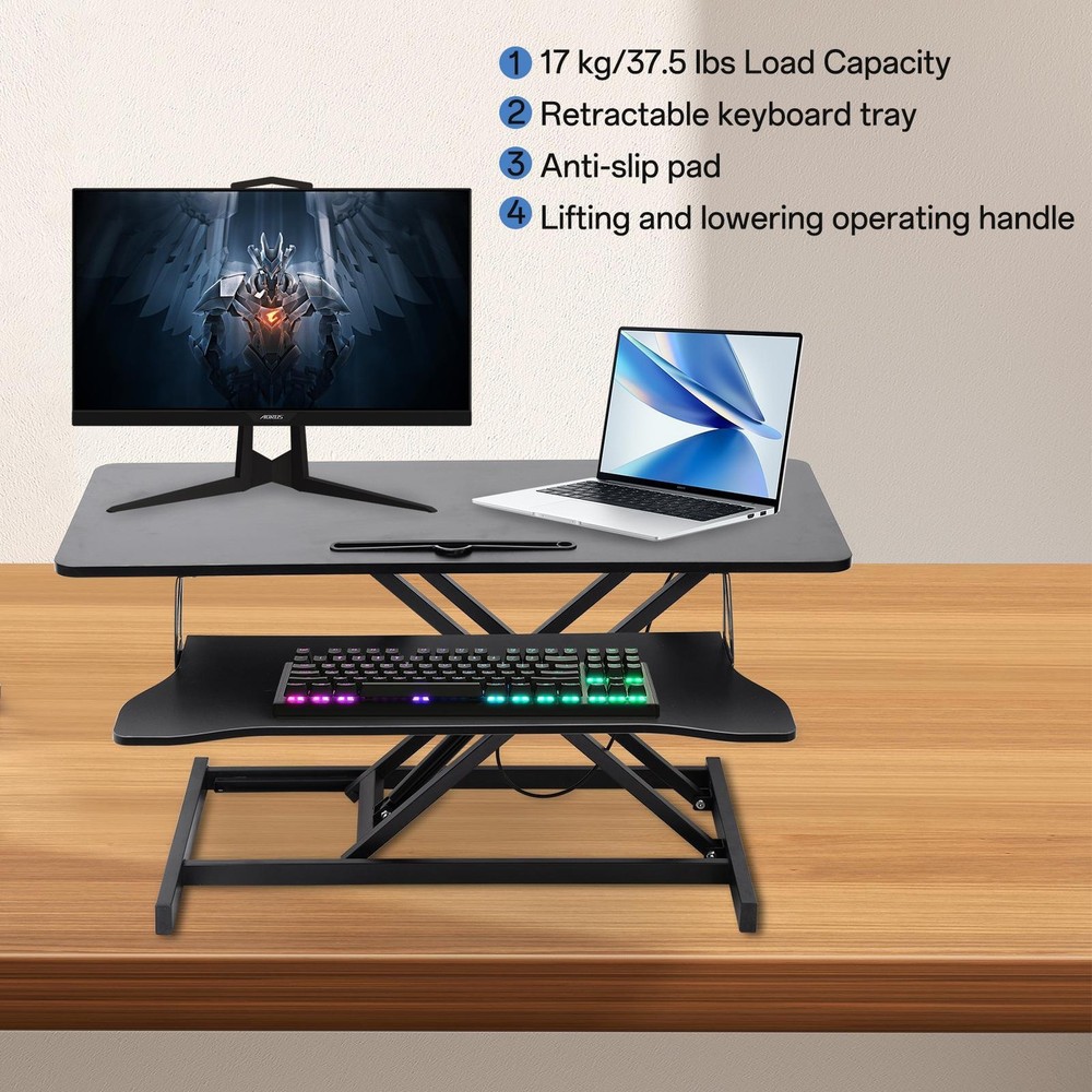 37" Sit-Stand Desk Riser Adjustable Converter Rustic