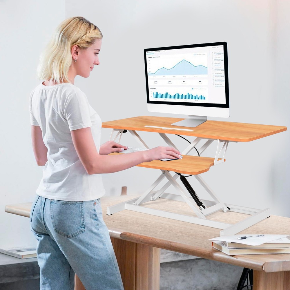 37 Sit-Stand Desk Riser Adjustable Converter Rustic