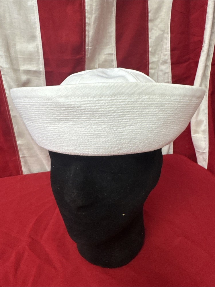 Original USN Navy White Cotton Enlisted Sailor Dixie Hat Size 7 1/4 E100