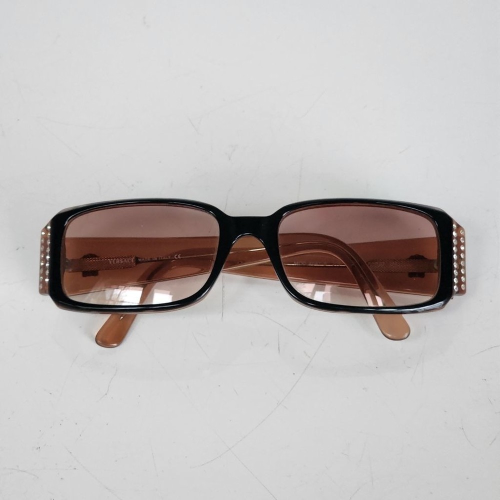 VERSACE Women's Brown Rectangle Tortoiseshell Sunglasses With Crystals