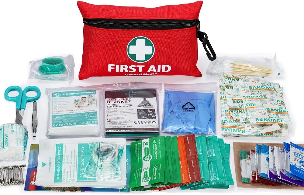 Mini First Aid Kit, 150 Piece Small First Aid Kit - Includes Emergency (Red)