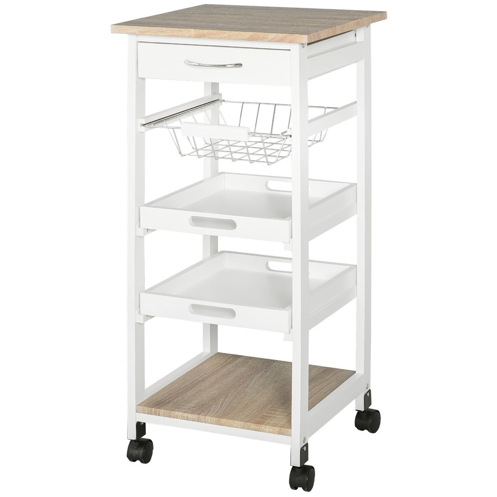 HOMCOM Mobile Kitchen Cart, Rolling Kitchen Island with Storage, Solid Wood Fr